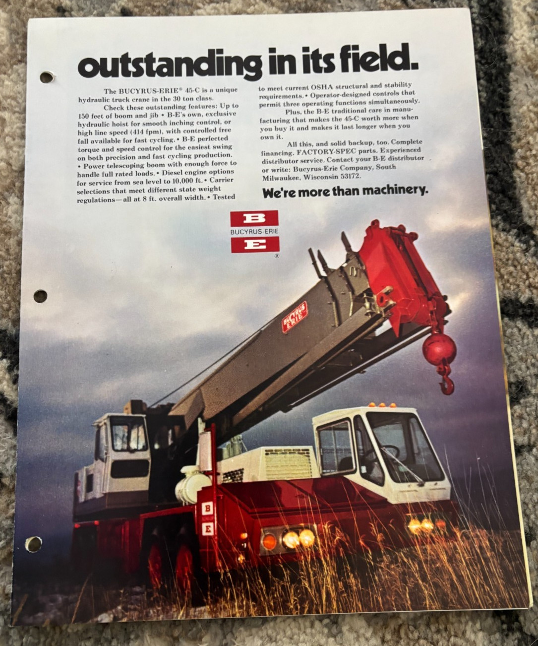 Bucyrus Erie 45-C 30 Ton Hydrulic Truck Crane Brochure AMIL25