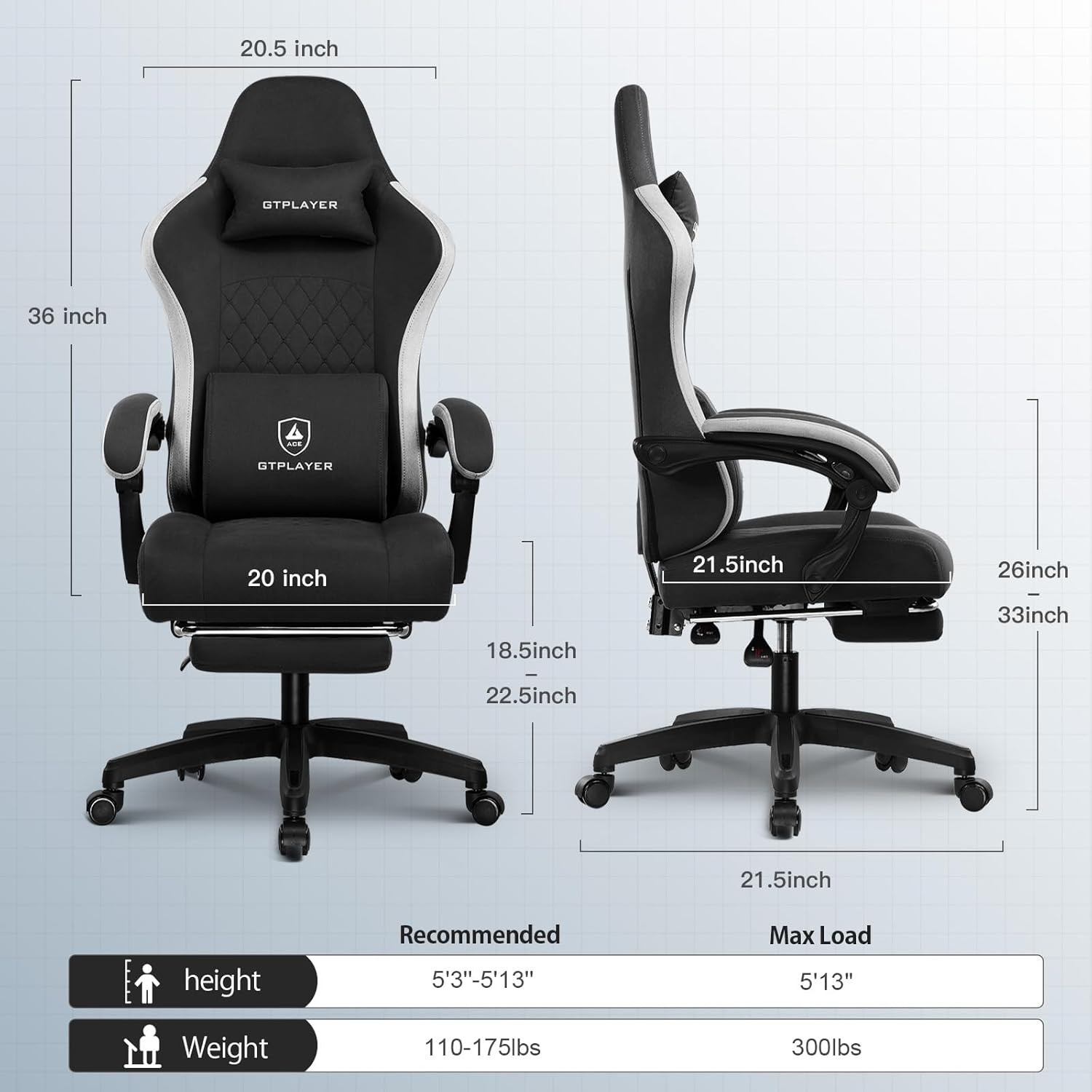Gaming Chair, Computer Office Chair with Pocket Spring Cushion, Linkage Armrests