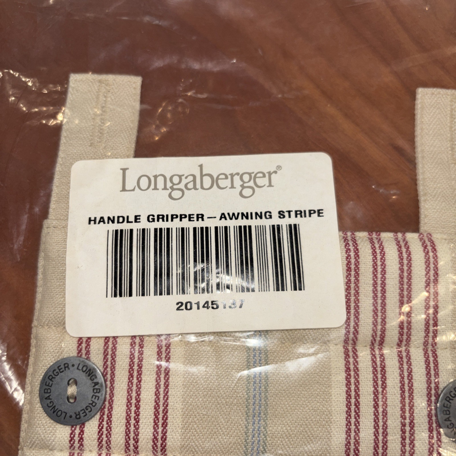 Longaberger Awning Stripe Button Fabric handle gripper - NEW