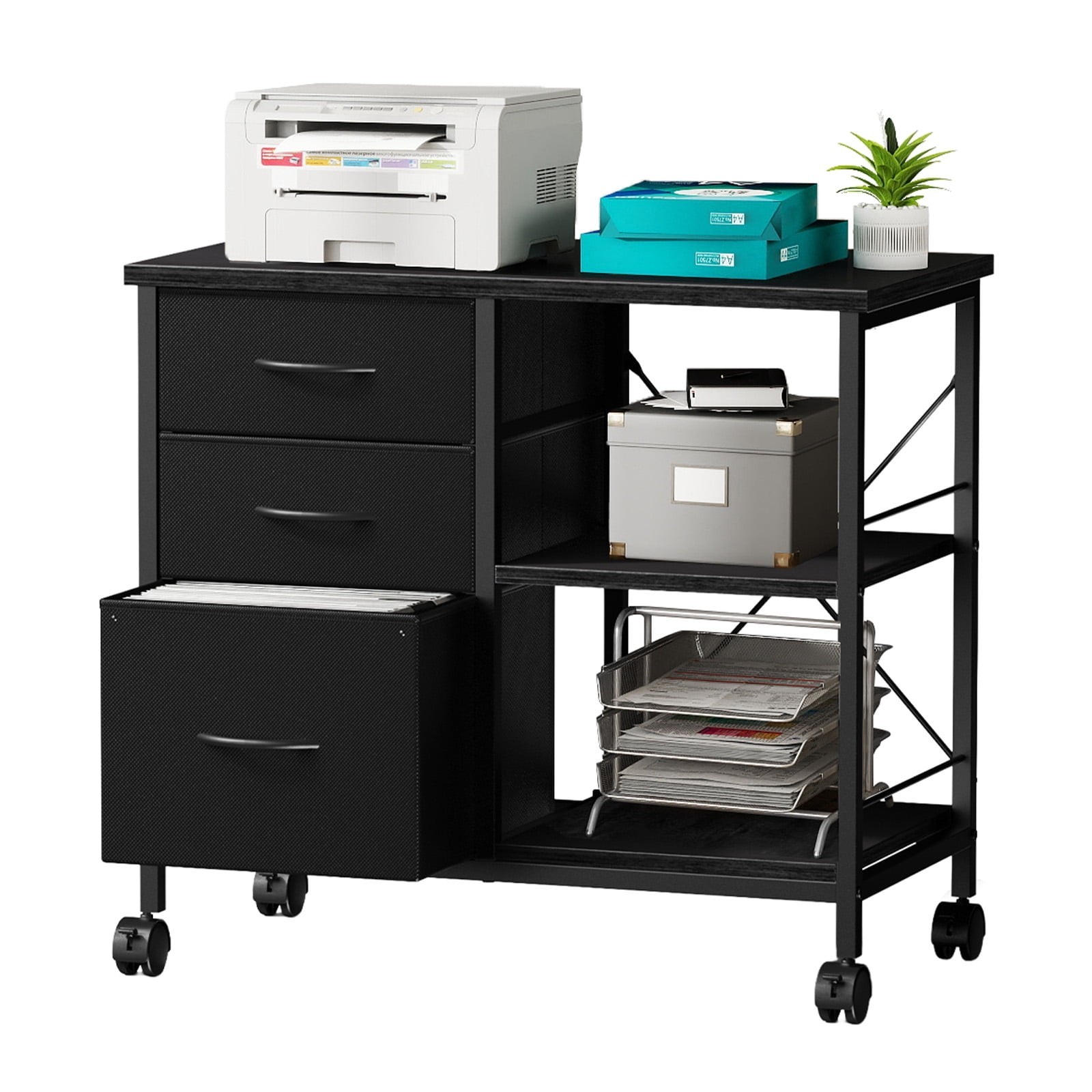 3 Drawer File Cabinet with Lock,Office Under Desk Rolling Filing Cabinet Storage