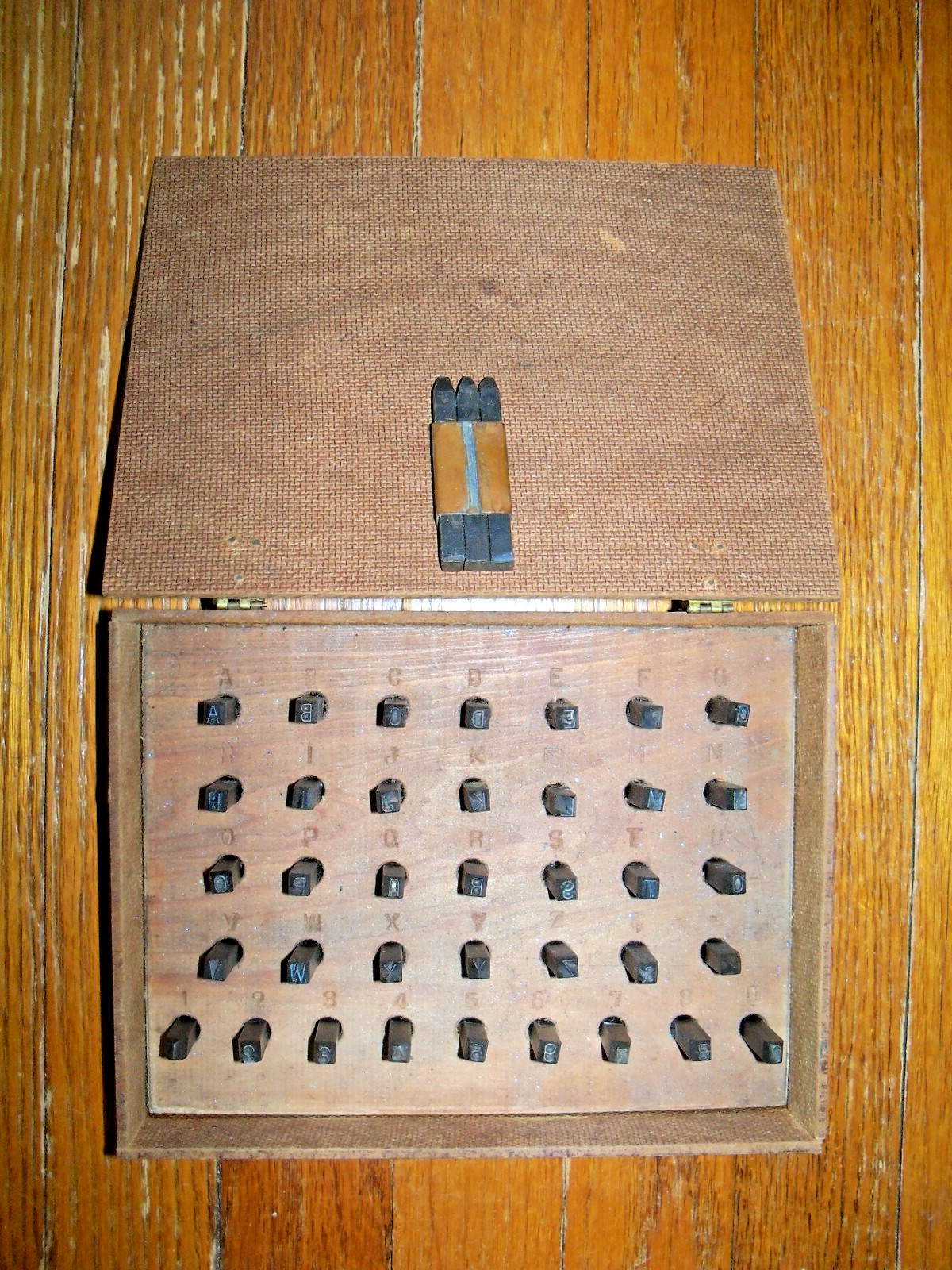 1941 F. C. Douds Co.  Letter & Number Steel Punch Stamp Set in Original Wood Box