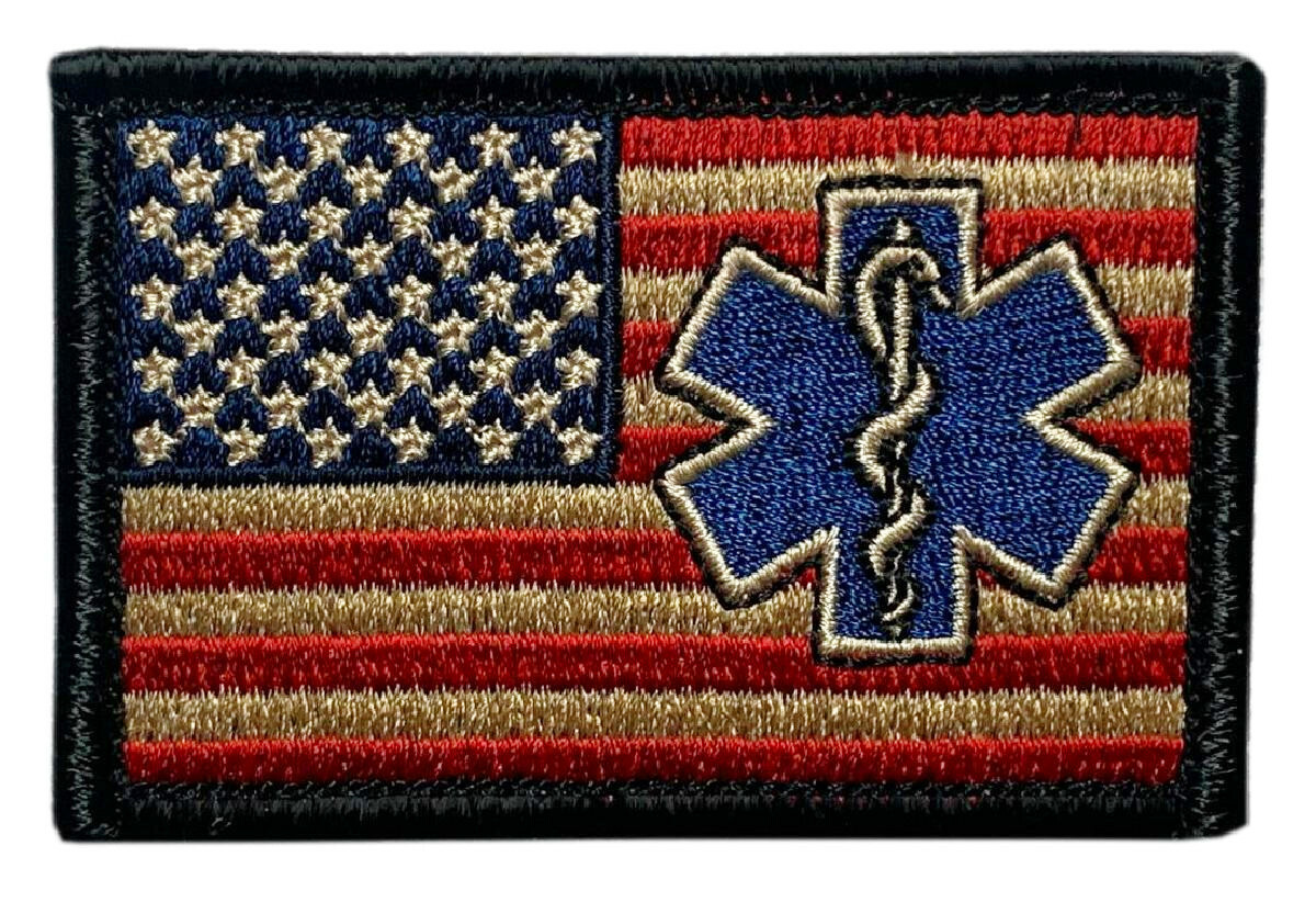 USA Flag Subdued EMT Medic EMS Paramedic Patch (Hook Fastener-MF15)