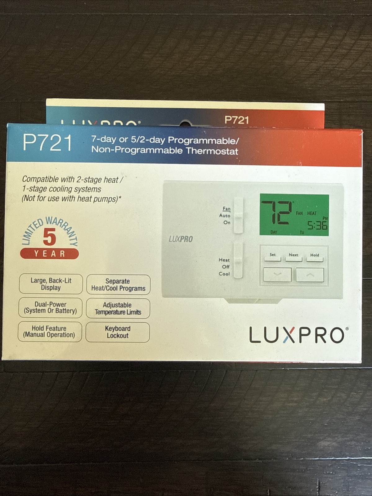 LuxPro P721 7-Day Programmable Thermostat Separate Heat/Cool Programs