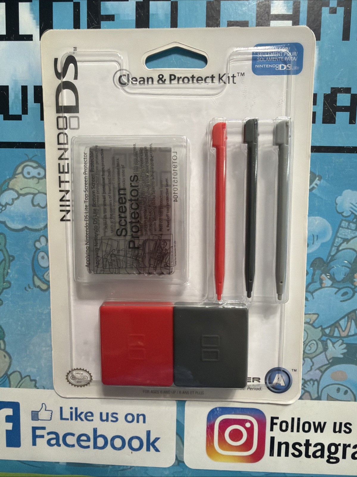 Nintendo DS Lite Clean & Protect Kit Stylus Screen Protectors Case NEW