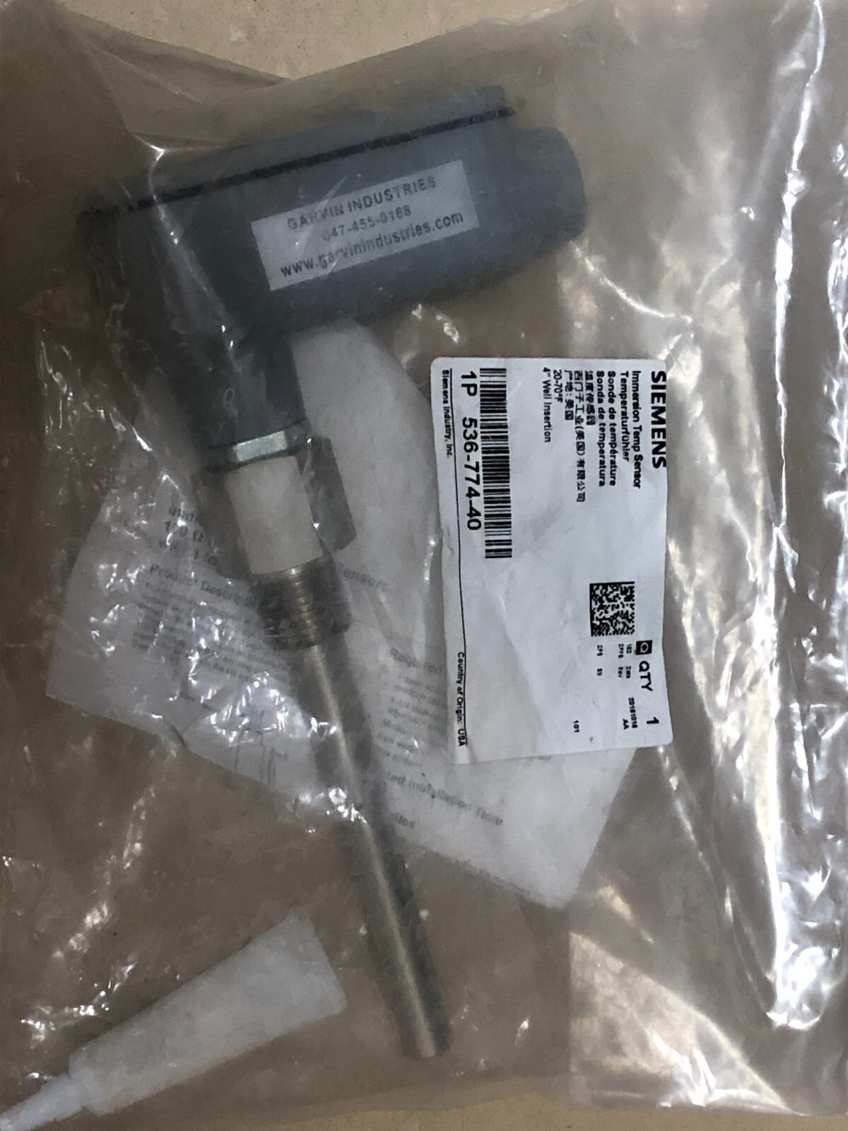 536-774-40 LIQUID IMMERSION TEMPERATURE SENSOR RTD SIEMENS