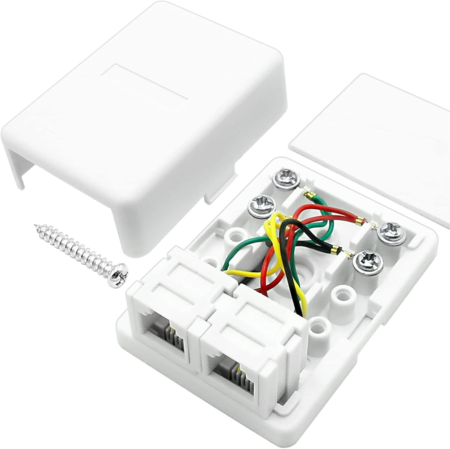 NECABLES Phone Jack Surface Mount Dual Port Telephone Jack Box 4 Screw Terminals