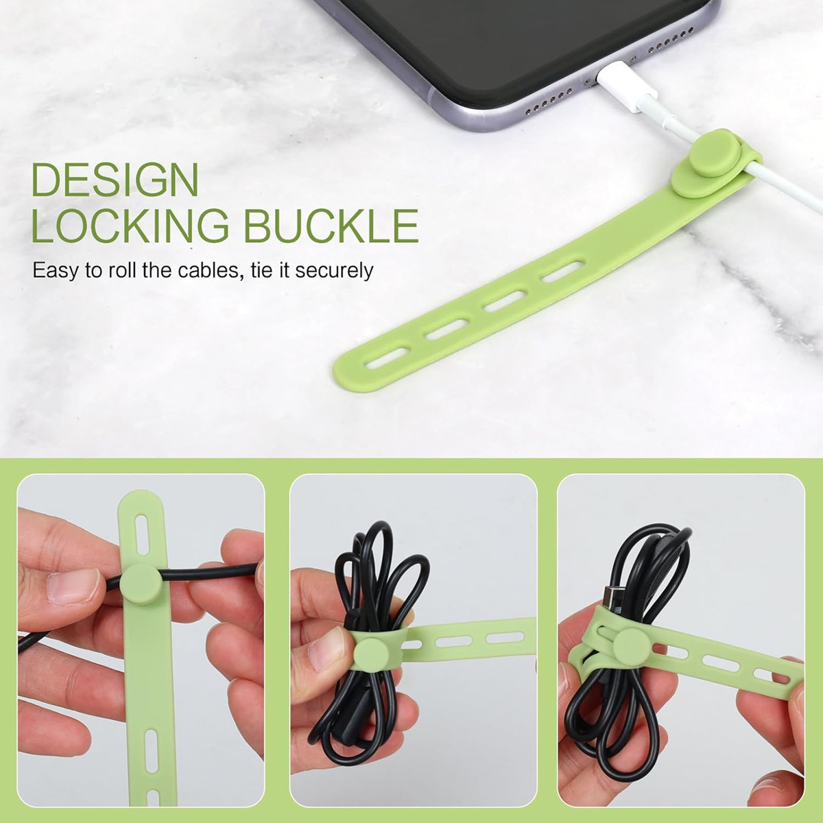 Donruby 24Pcs Silicone Cable Ties - Reusable & Washable with Locking Buckles,