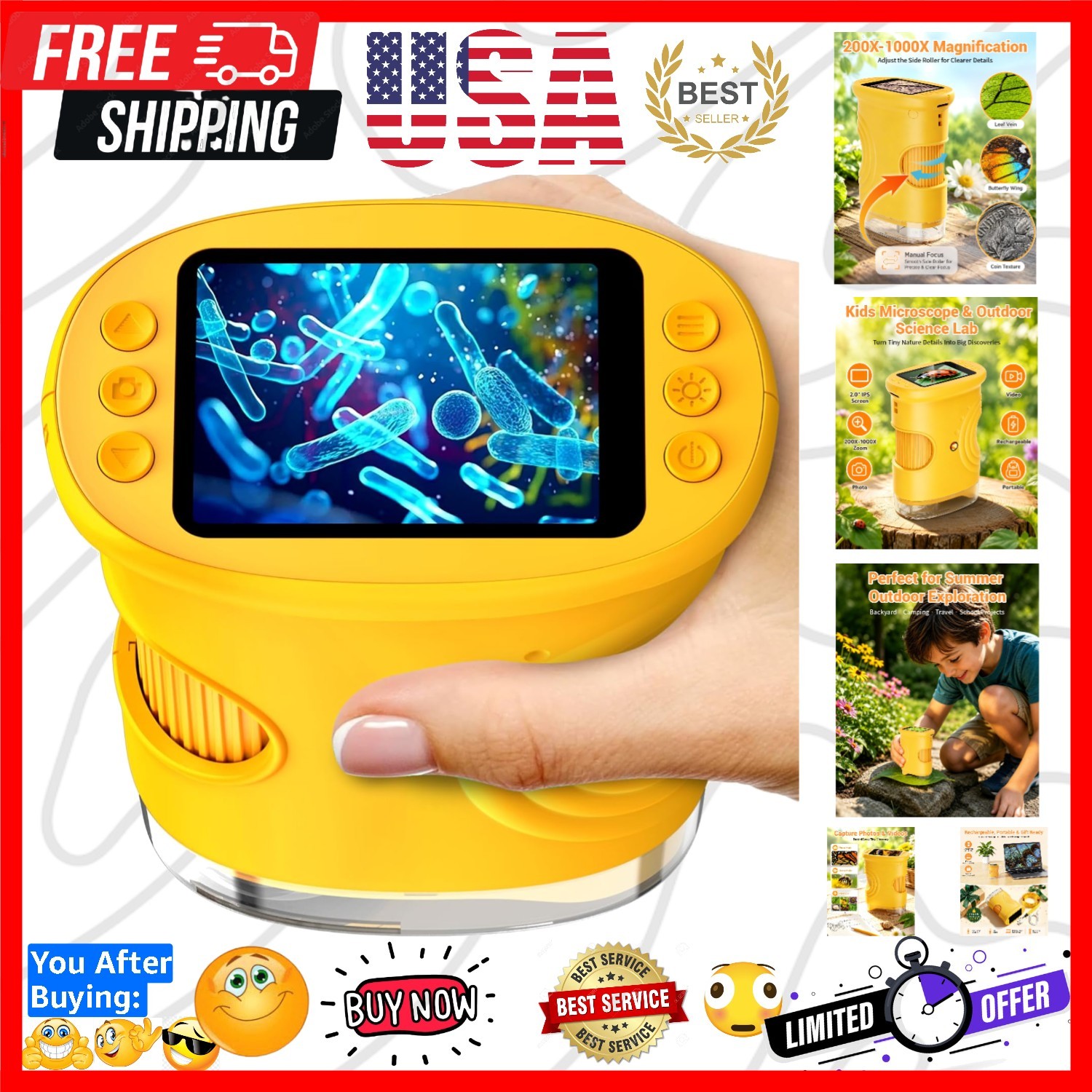 1000X Digital Handheld Microscope for Kids with 2.0" IPS Screen, Outdoor Toys...