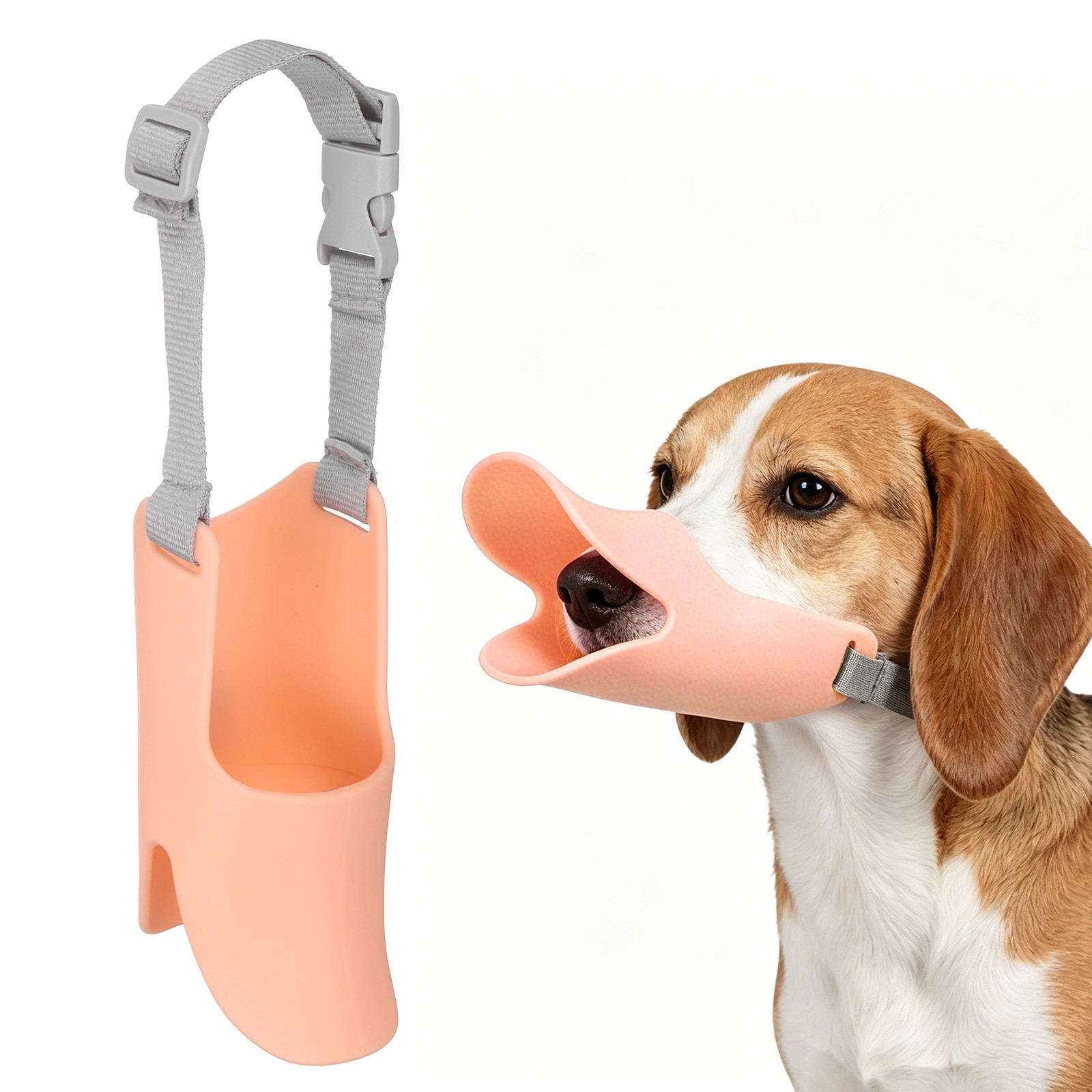Silicone Dog Muzzle, Soft Silicone Mouth Cover with Adjustable Strap (Pink, L)