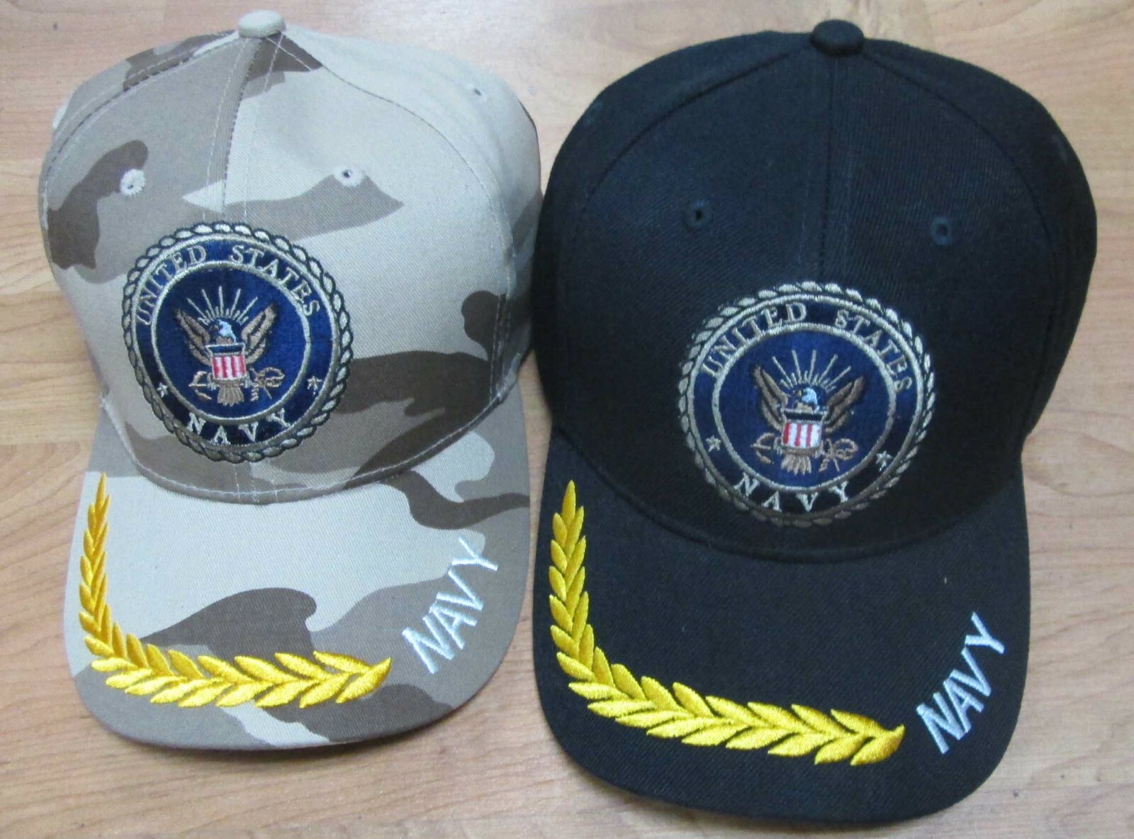 U.S. Navy Cap Black & Tan Colors 12 Pc 2 Color Embroidery Design 100 % Acrylics