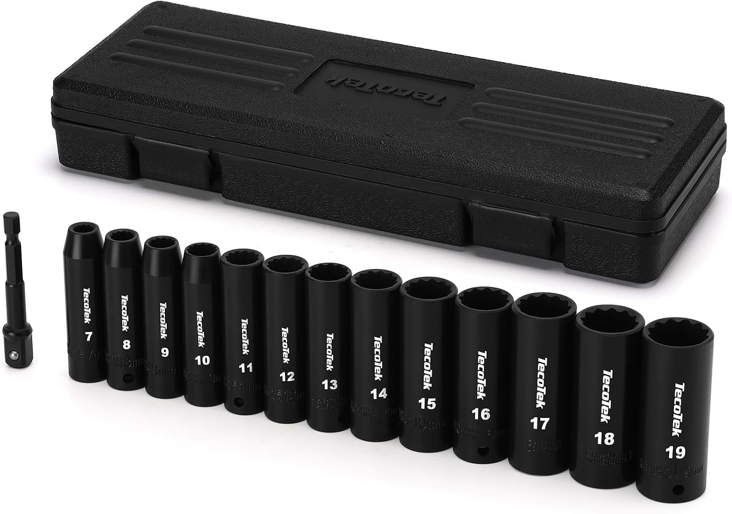 14 Pieces 3/8-Inch Drive Impact Socket Set, 12-Point, Metric, 7mm-19mm(Deep)