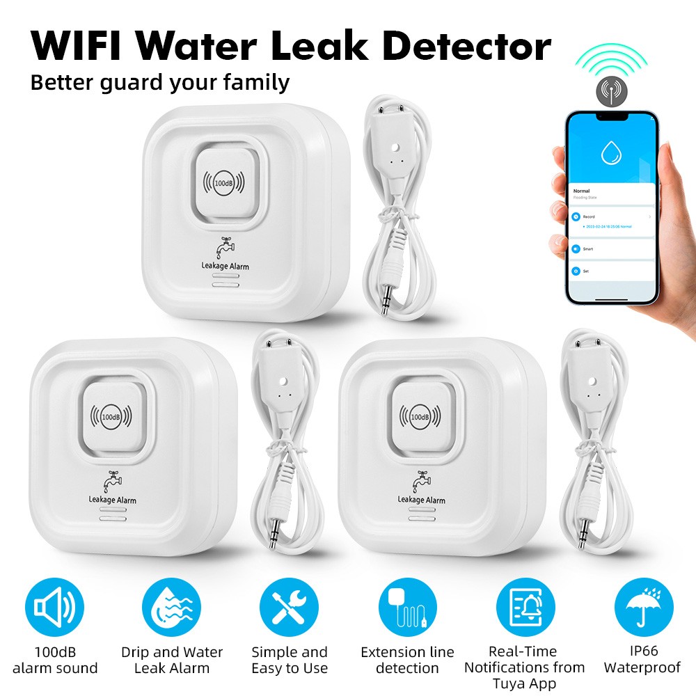 3 Pack Smart Water Leak Sensor Detector Flood Leakage Level Overflow Alarm USA