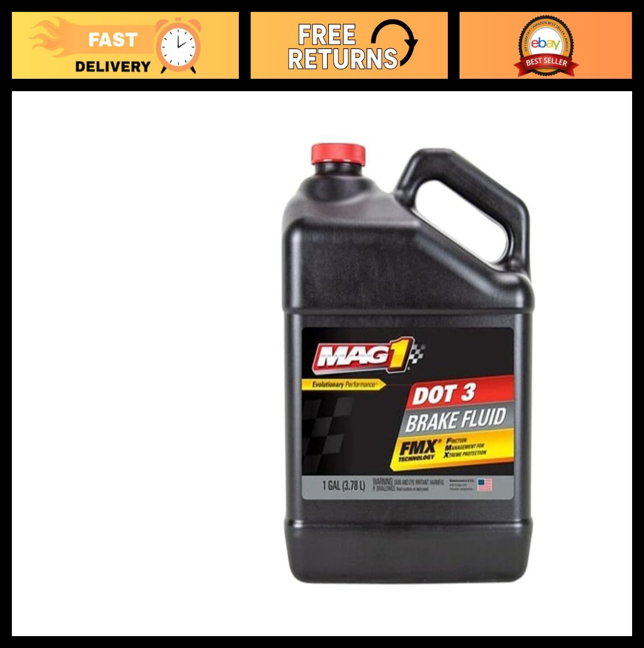 High-Performance DOT3 Brake Fluid - 1 Gallon, Superior Stopping Power, Anti-Fade