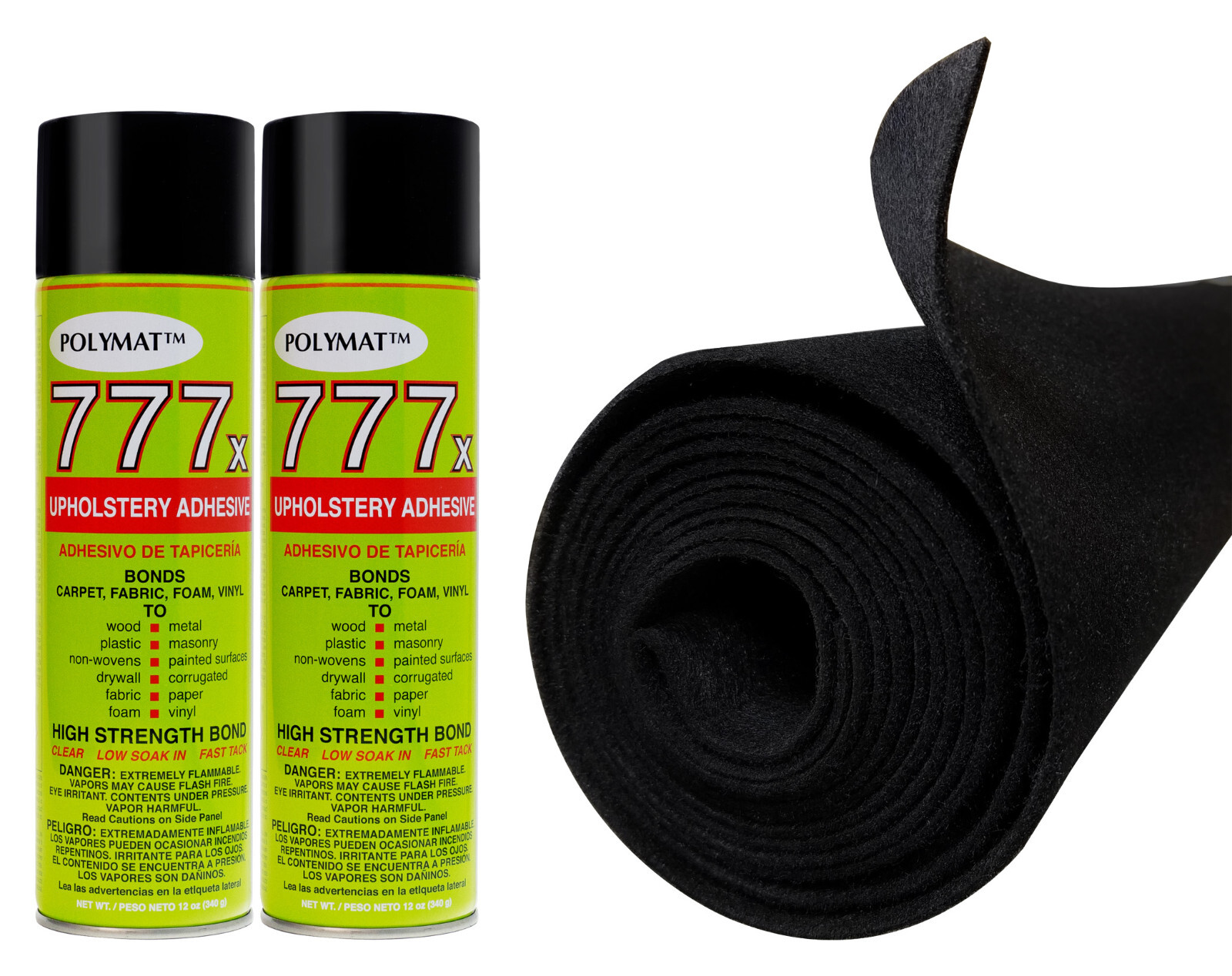 12ft x 45in Black S60 Polymat Carpet + (2) cans 777 glue FOR ROD BOX LINER