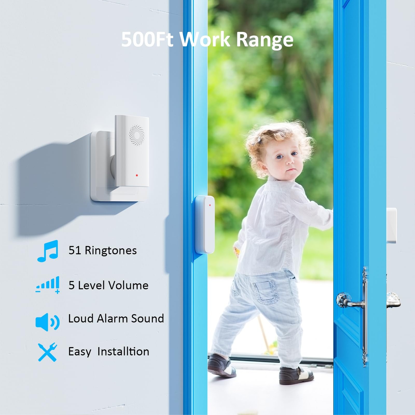 Wireless Door Chime, Sensor Chimes When 2 Receivers +1Sensor, white