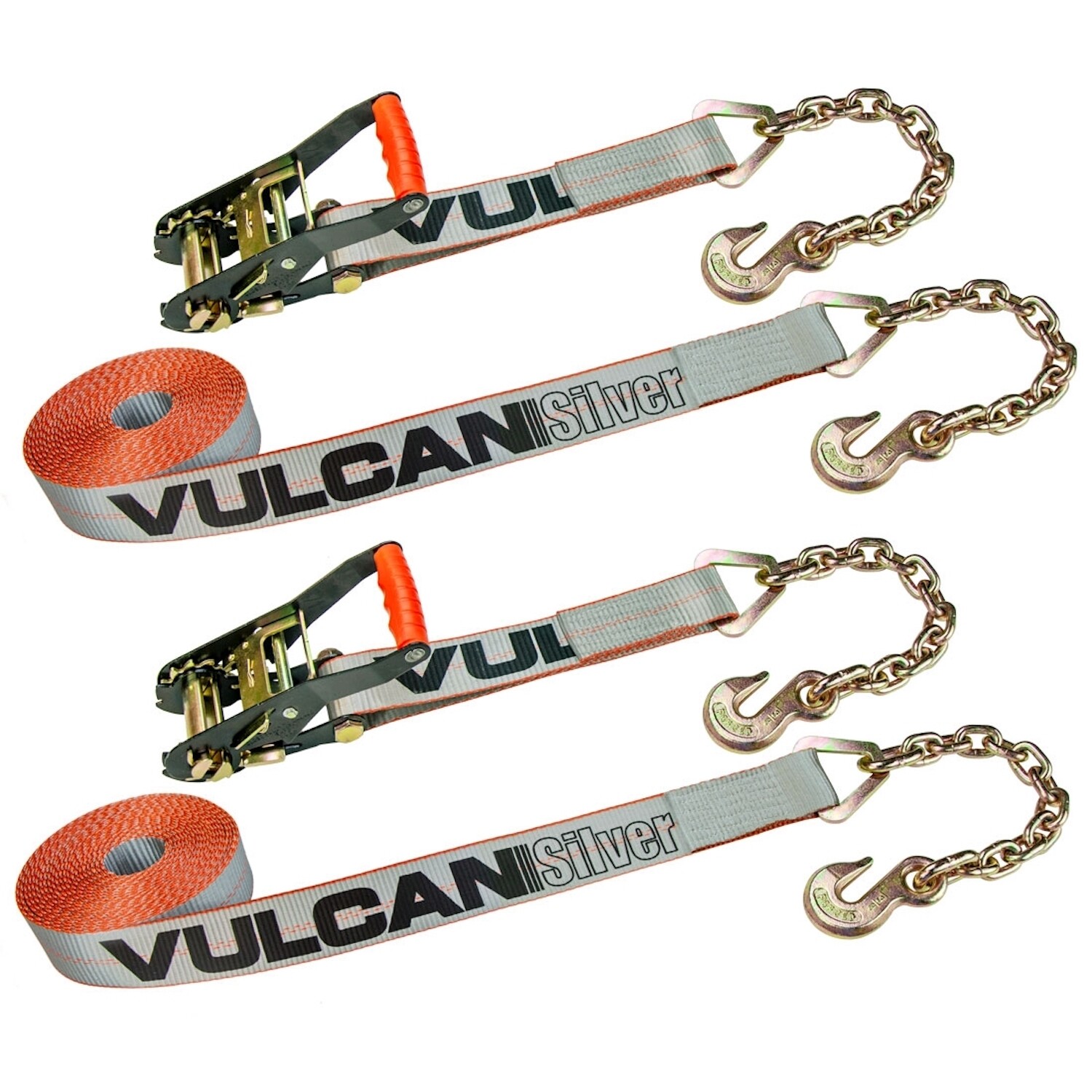Ratchet Strap - Chain Anchors - 2"x27', 2 Pack - Silver Series - 3600 lbs SWL