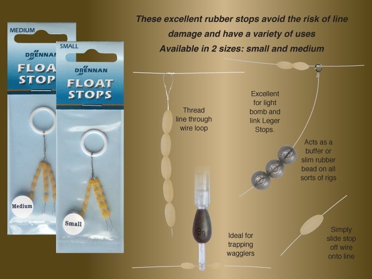 3 PACKS OF DRENNAN RUBBER FLOAT STOPS - SMALL OR MEDIUM -