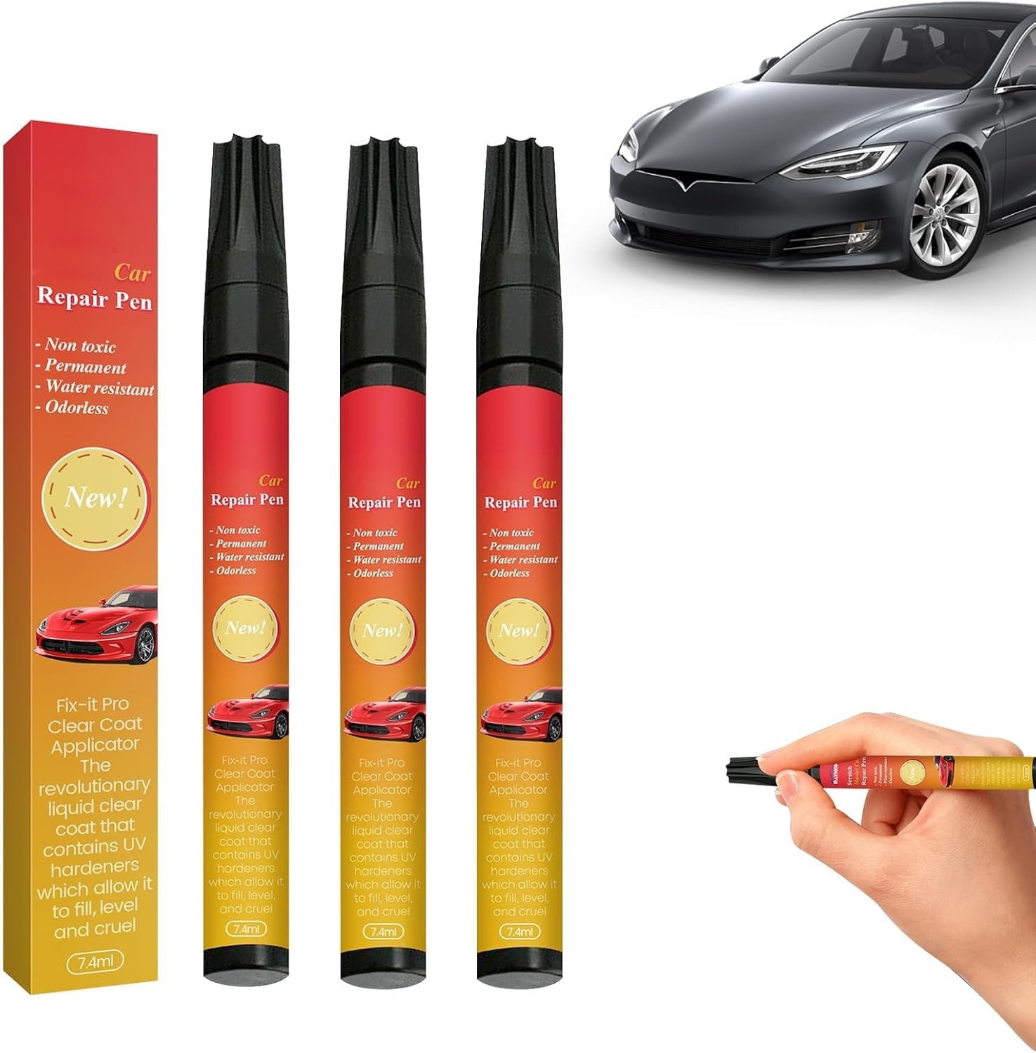 3PCS Black Touch Up Paint for Cars, Cars 0.08 Fl Oz (Pack of 3), Red