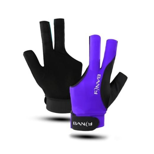 Banly Billiard Pool Gloves for Left Hand 3 Finger, Snooker Cue Medium Purple