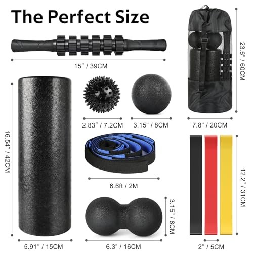 7 in1 Foam Roller Set for Deep Tissue Muscle Massager - Back Roller | Black