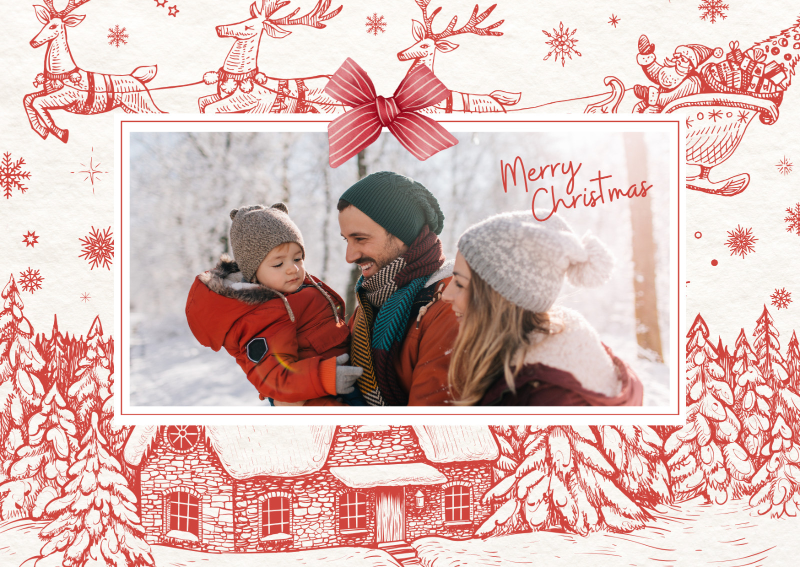 Editable Christmas Photo Card Template Edit on Canva-Holiday Card Gold Snowflake