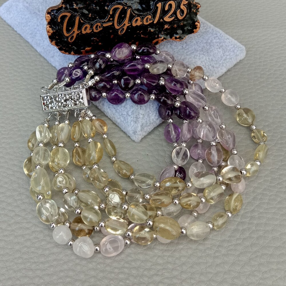 8'' 7 Strands Amethyst Rose Quartz Lemon quartz Bracelet