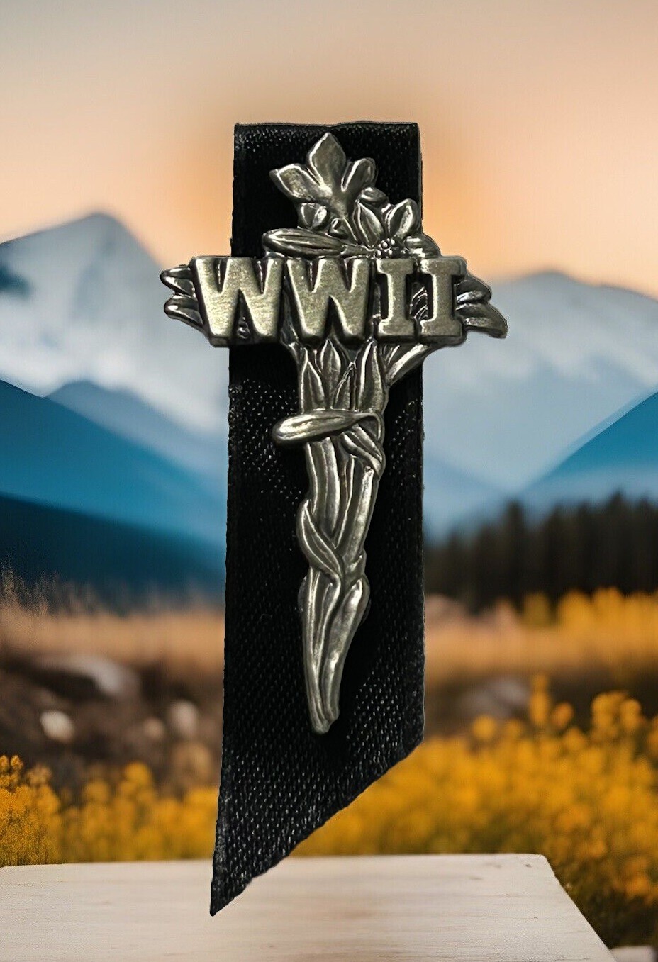 WW2 Flower Memorial Cross Pin Army Marines Veterans