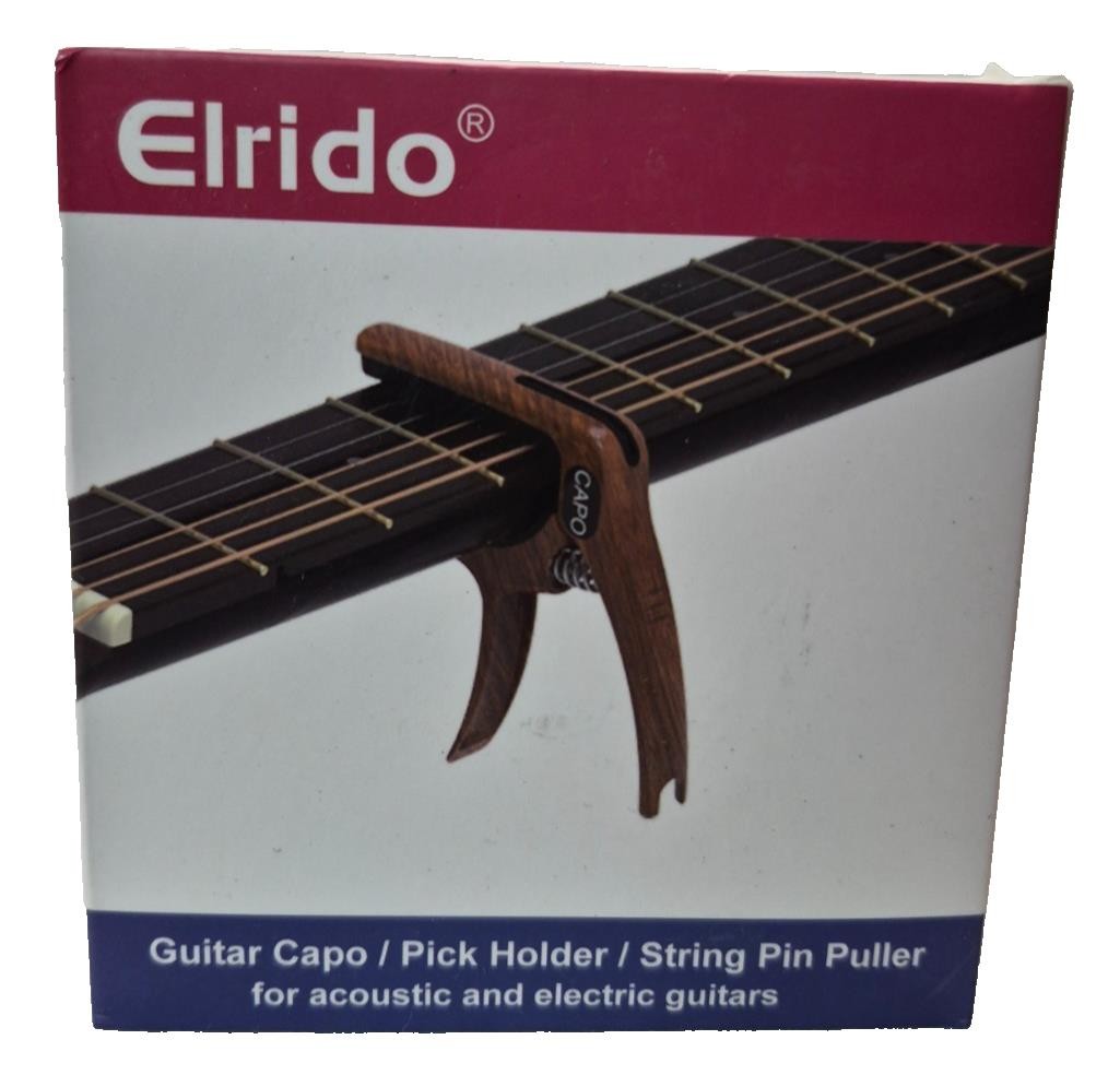 Guitar Capo by Elrido 3 in 1 with Pick Holder for Acoustic Electric Guitar, Wood