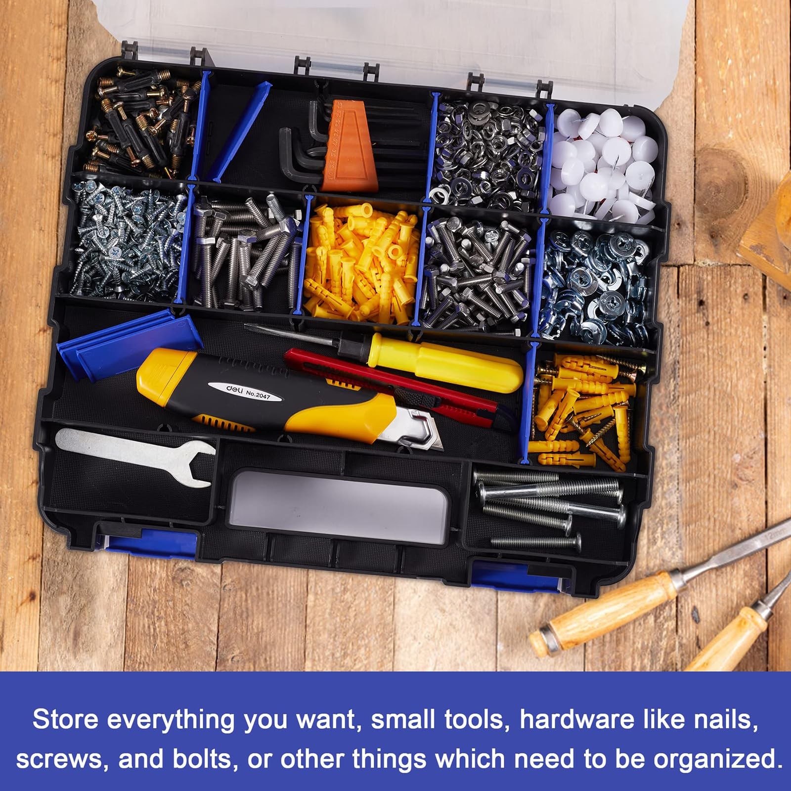 AIDY-PRO Small Parts Organizer Box Storage Case Tools 2 PACK, Blue