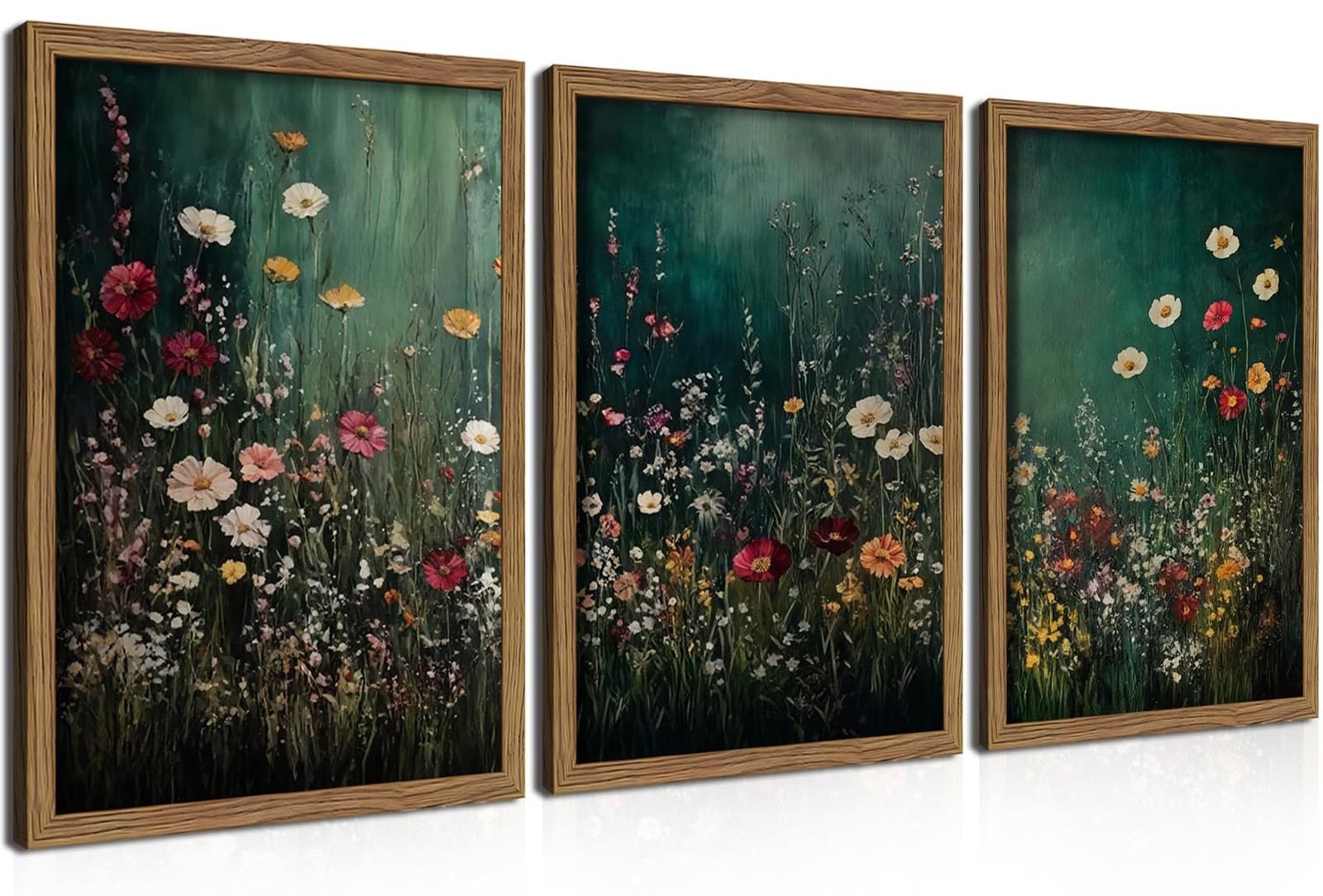 Vintage Wildflower Wall Art Set of 3, Moody Dark 16L" x 12W", Florals