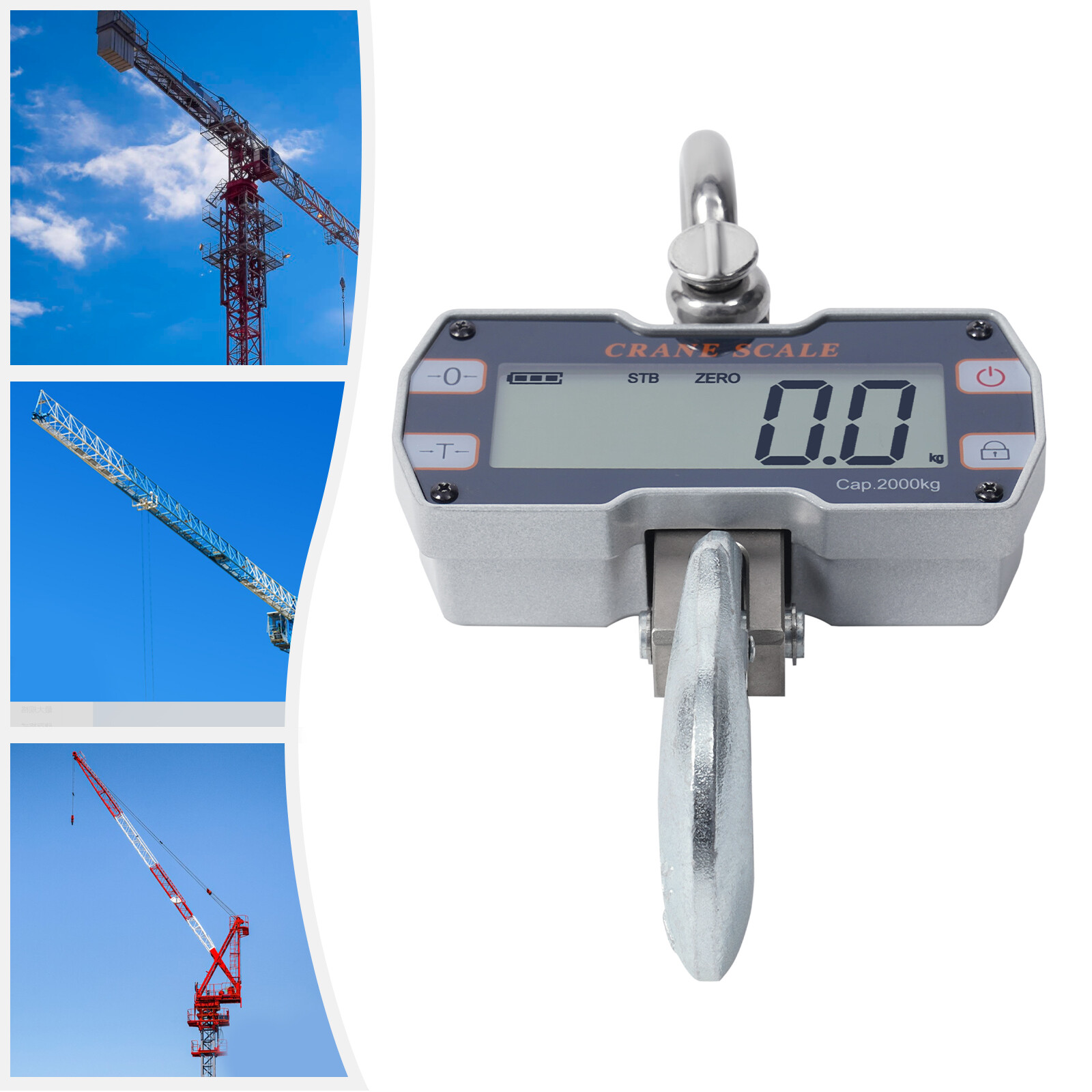 2 Ton Silver Heavy Duty Industrial Digital Hanging Scale W/ Remote Crane Scale
