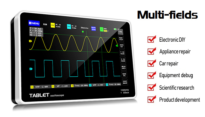 FNIRSI Mini 7" Touch Panel Digital Tablet Oscilloscope 2CH 100MHz Bandwidth 1GS