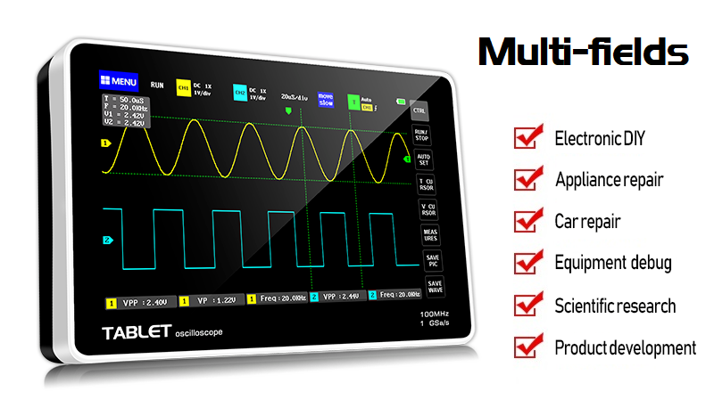 FNIRSI Mini 7" Touch Panel Digital Tablet Oscilloscope 2CH 100MHz Bandwidth 1GS