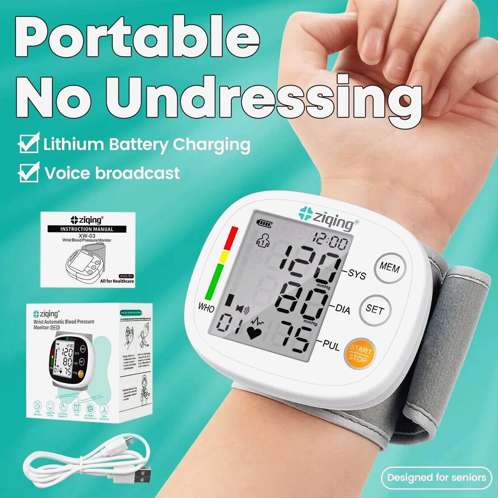 Automatic Wrist Blood Pressure Monitor LCD BP Machine Heart Rate Detection