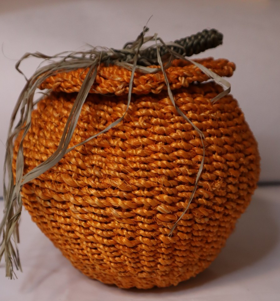 Woven Pumpkin Basket with Lid Fall Thanksgiving Decor Orange