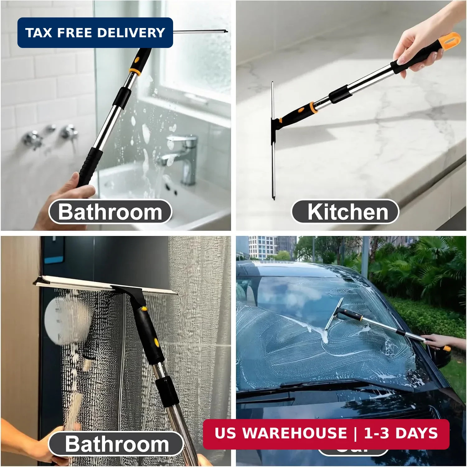 14" Window Cleaning Tool, All-Purpose Extendable Window Squeegee with 2 Blades a
