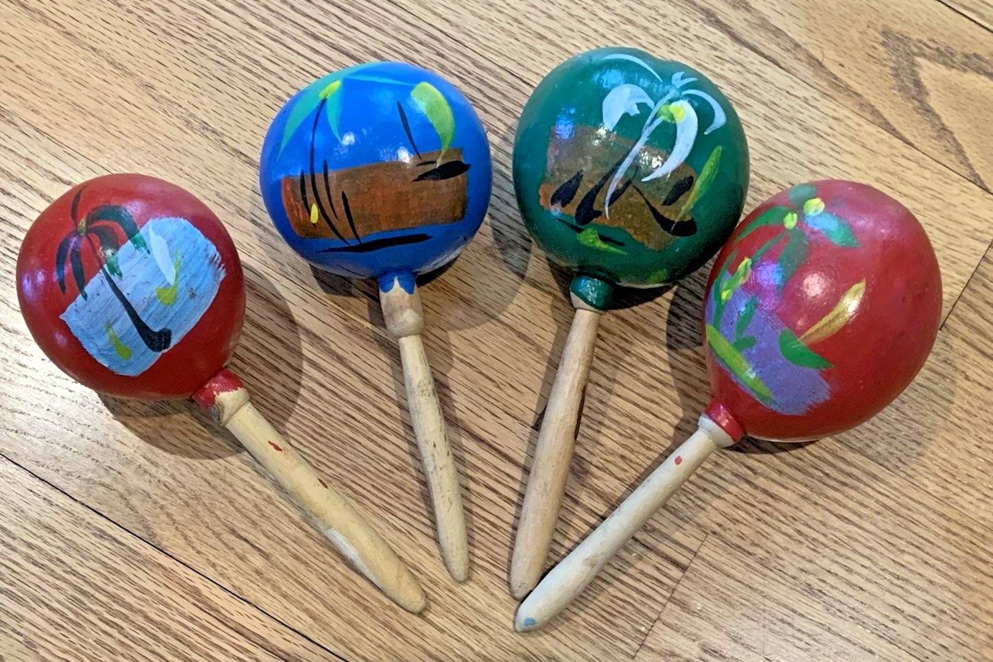Vintage Hand Made Wood Maracas Rattle Musical Instrument Folk Art