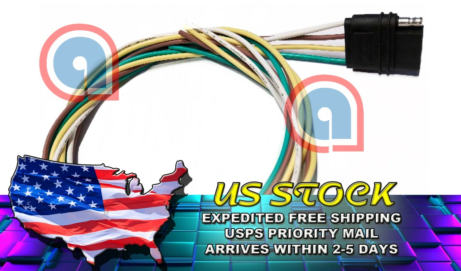 4 Pin Flat Female Plug Trailer Wiring Harness Adapter 18AWG cable 36 inch