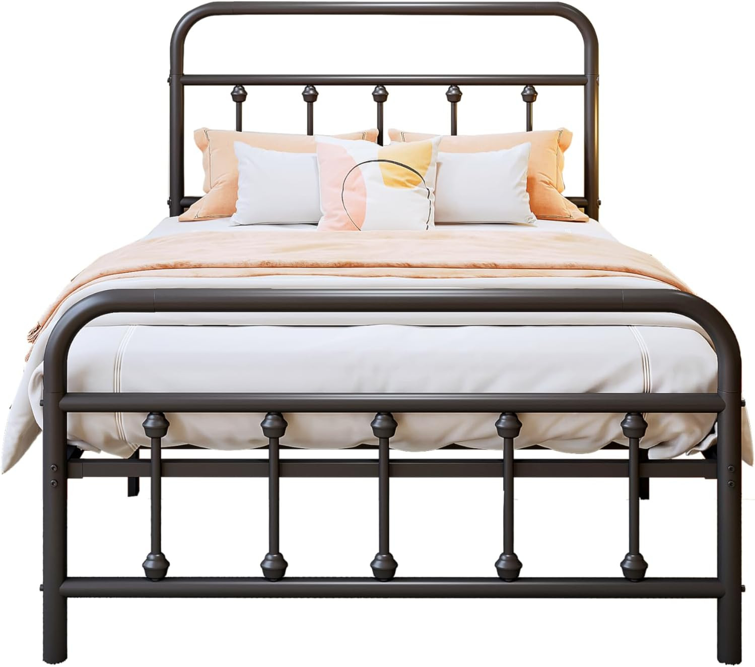 Twin Metal Bed Frame with Headboard, Heavy Duty, No Box Spring Needed, Black