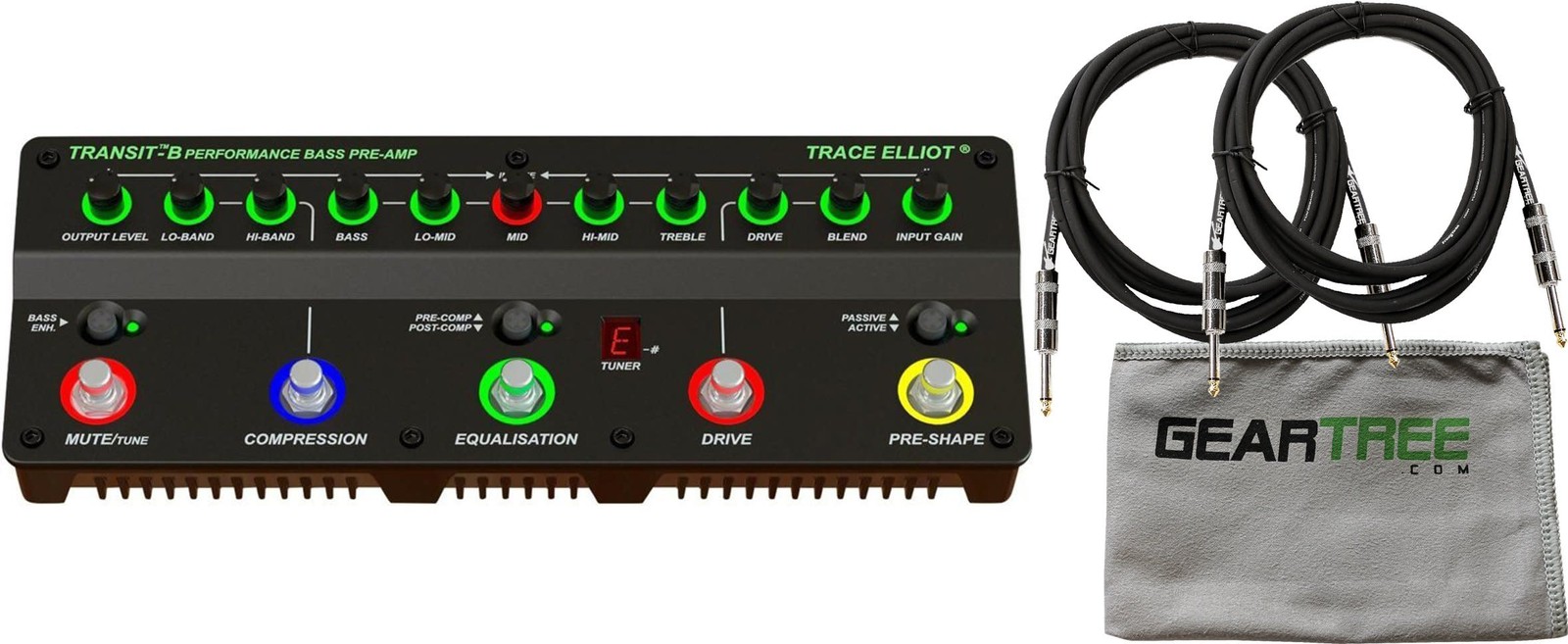 Trace Elliot 03615880 Transit B Bass Guitar Preamp Pedal w/ Bag, Geartree Cloth,