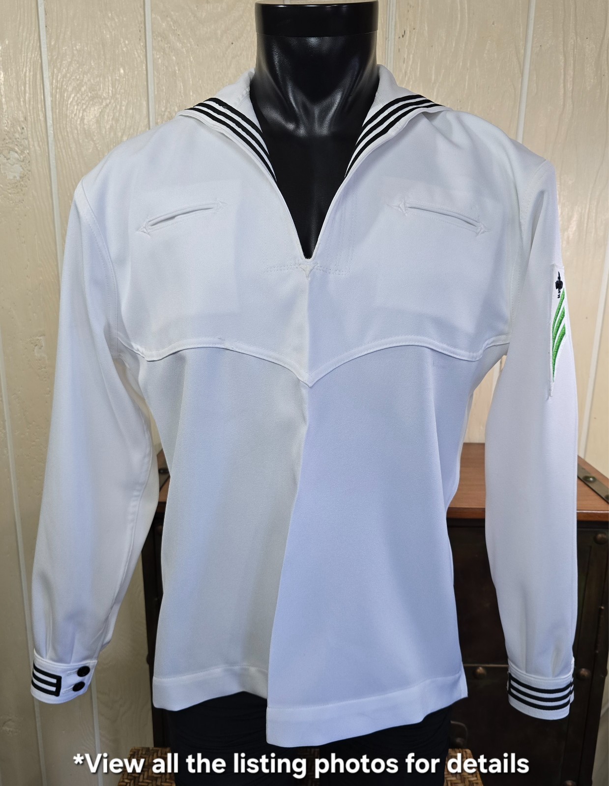 Quarterdeck Enlisted Jumper Mens Whites Dress Sz 46L White Stars Stripes