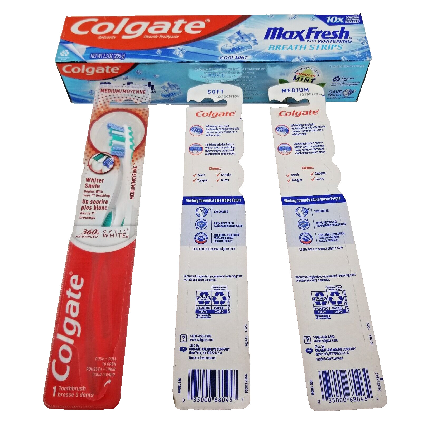 Tooth Paste Colgate Max Fresh with Whitening 7.3oz Cool Mint + 3 Toothbrushes!
