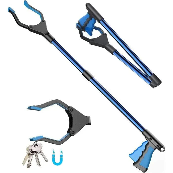 Aluminum Folding Pickup Clamp 360° Rotating Head Magnetic Tip Blue