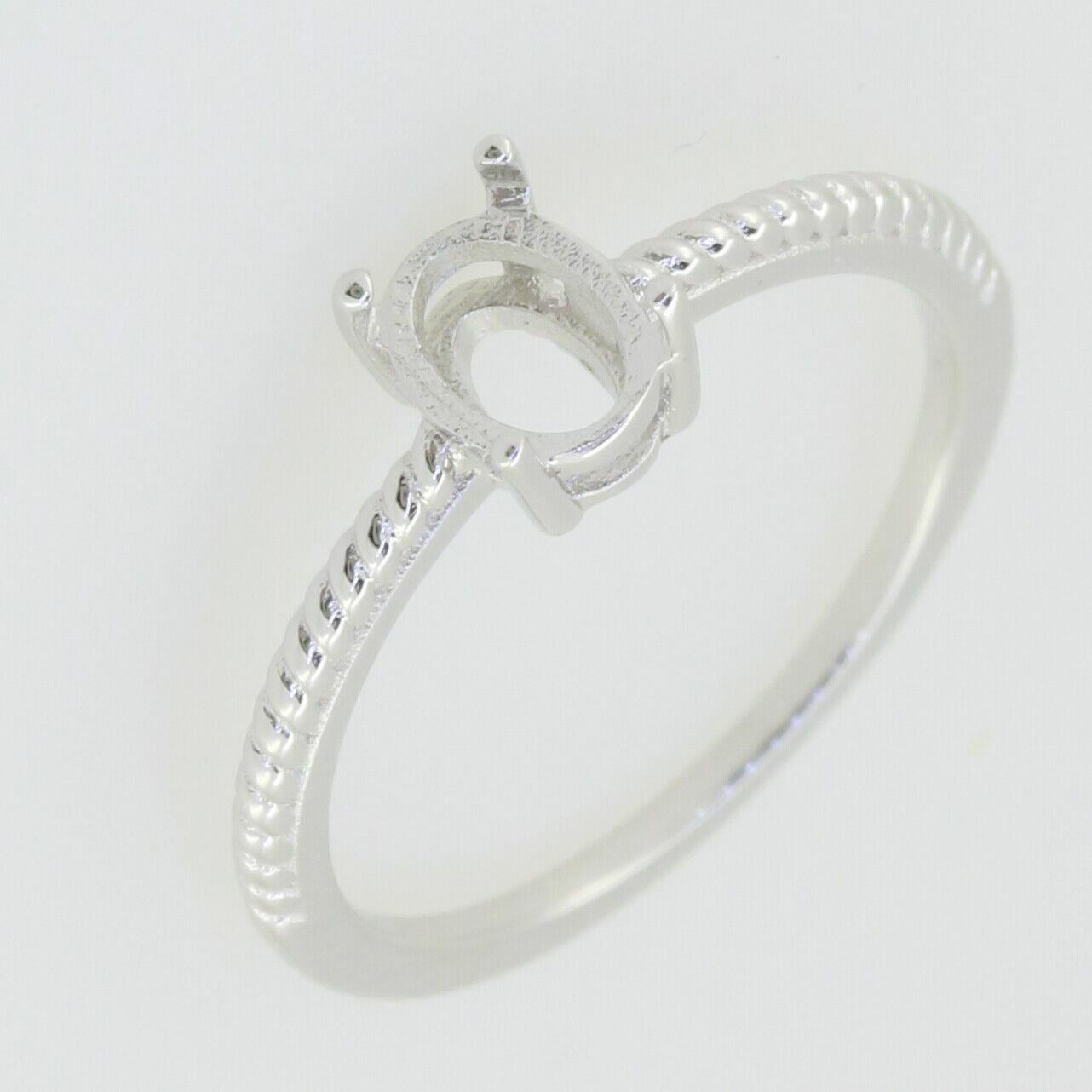 Delicate Sterling Silver Semi Mount Ring Setting OV 7x5mm Solitaire White Topaz