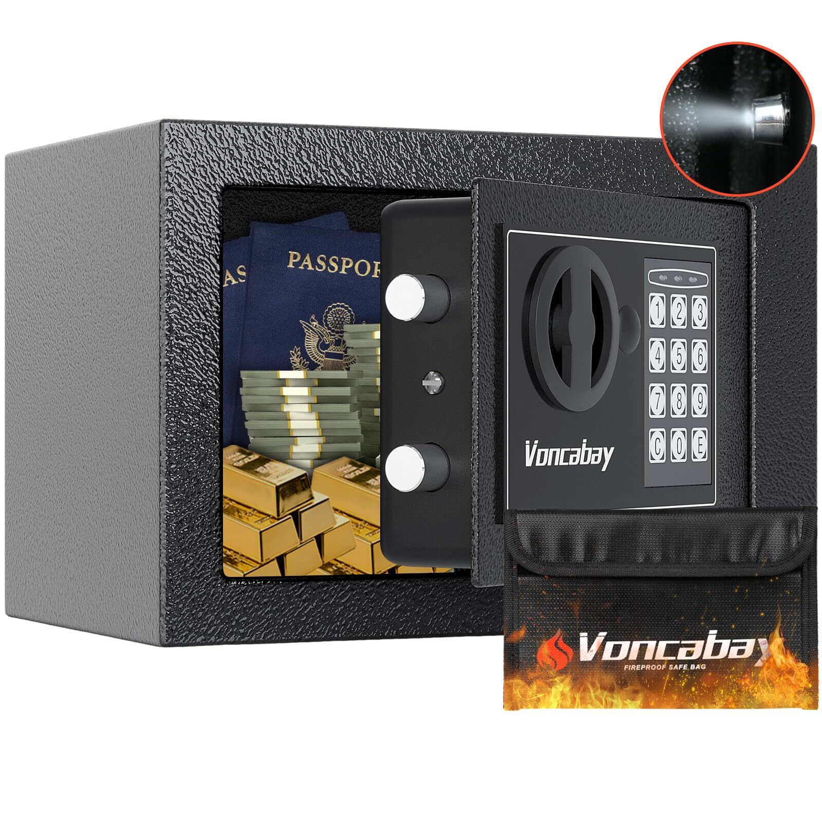 Voncabay Money Safe Box for Home with Sensor Light & Fireproof Security Safe Box