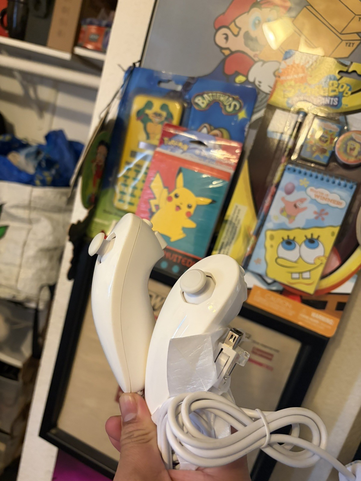 Nintendo Wii Nunchuk Controllers White Wired Lot of 2 Analog Stick for Wii