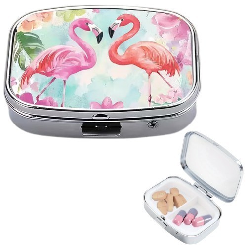 Flamingo Pill Box 2 Compartment Medicine Organizer Compact Travel Case Storage