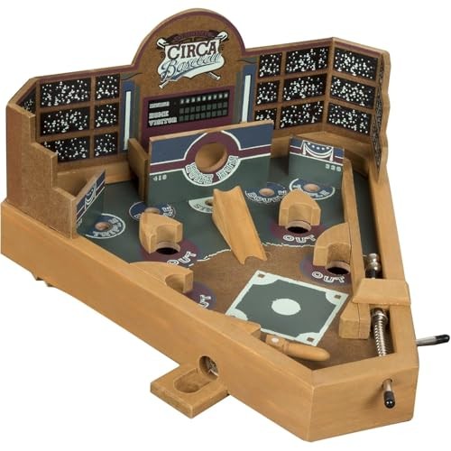 Hey! Play! Baseball Pinball Tabletop Skill Game - Classic Miniature Wooden Retro