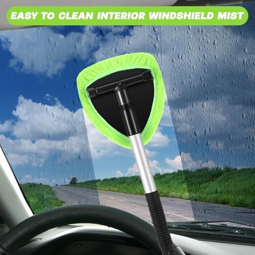 8 Pcs Car Windshield Cleaner Tool Kit with Extendable Handle, Microfiber Green