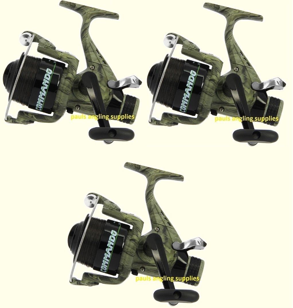 3 x Lineaeffe  Commando CAMO  Freespool Carp Fishing Reels Bait,Switch